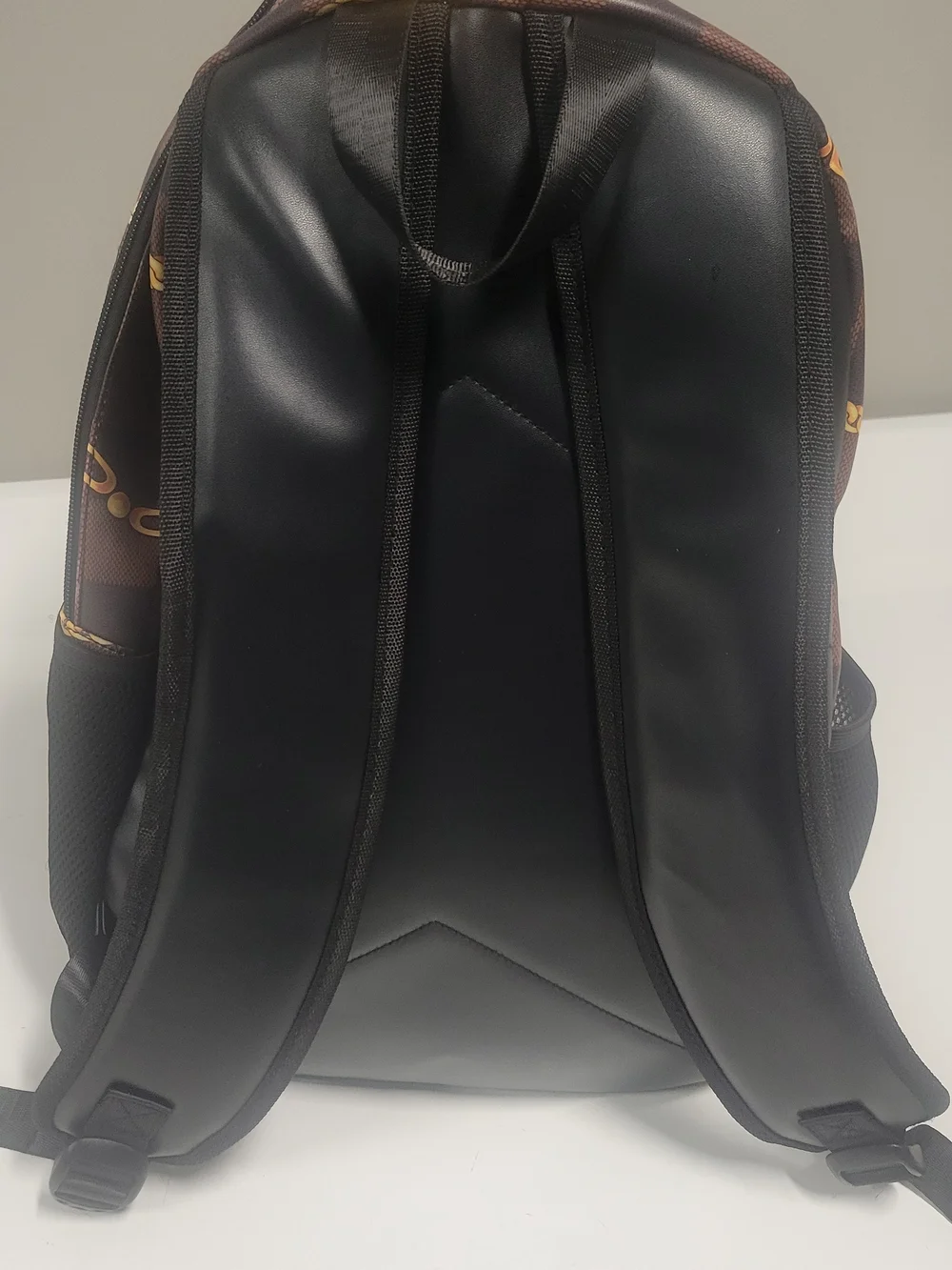 Reason Clothing Shark Mouth Brown Graphic Backpack with Red Accent